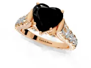 Solitaire Engagement Ring Setting for Fancy Black Heart-Shaped Center with Pave Cathedral Shoulders and Prong Head in Rose Gold
