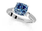 Solitaire Engagement Ring Setting for Fancy Blue Cushion Cut Center with Multi-Row Accents and Prong Head in Sterling Silver
