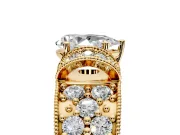 Pave Engagement Ring Setting for Pear-Shaped Center with Curved Accent Rows, Openwork and Prong Head in Yellow Gold