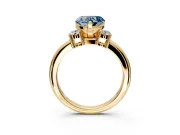 3 Stone Engagement Ring Setting for Fancy Blue Heart-Shaped Center with Wide Plain Band and Prong Head in Yellow Gold