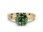 Solitaire Engagement Ring Setting for Fancy Green Round Cut Center with Carved Leaf Shoulders and Prong Head in Yellow Gold