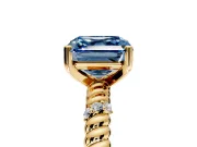 Rope Engagement Ring Setting for Fancy Blue Asscher Cut Center with Accent Shoulders and Prong Head in Yellow Gold