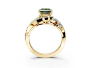 Halo Engagement Ring Setting for Fancy Green Princess Cut Center with Marquise and Pave Bypass Band and Prong Head in Yellow Gold