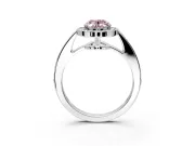 Bezel-Framed Halo Engagement Ring Setting for Fancy Pink Oval Center with Pave Band and Prong Head in Platinum