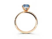 Solitaire Engagement Ring Setting for Fancy Blue Cushion Cut Center with Micro Pave Band and Prong Head in Rose Gold