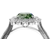 Milgrain Halo Engagement Ring Setting for Fancy Green Cushion Cut Center with Bezel Point Accents and Prong Head in Platinum