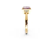 Cluster Engagement Ring Setting for Fancy Pink Princess Cut Center with Milgrain Shoulder Clusters and Prong Head in Yellow Gold