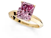 Solitaire Engagement Ring Setting for Fancy Pink Radiant Cut Center with Wide Knife Ridge Band and Prong Head in Yellow Gold