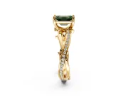 Solitaire Engagement Ring Setting for Fancy Green Emerald Cut Center with Pave and Plain Crossover Band and Prong Head in Yellow Gold