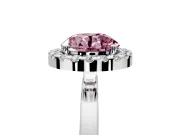 Halo Engagement Ring Setting for Fancy Pink Round Cut Center with Thin Plain Band and Prong Head in White Gold