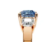 3 Stone Engagement Ring Setting for Fancy Blue Cushion Cut Center with Matching Side Accents and Prong Head in Rose Gold