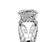 Halo Engagement Ring Setting for Asscher Cut Center with Rope Twist Split Shank and Prong Head in Platinum