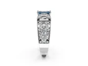 Pave Engagement Ring Setting for Fancy Blue Emerald Cut Center with Curved Accent Rows, Openwork and Prong Head in Platinum