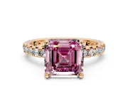 Solitaire Engagement Ring Setting for Fancy Pink Asscher Cut Center with Shared-Prong Accents and Prong Head in Rose Gold