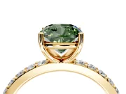 Solitaire Engagement Ring Setting for Fancy Green Cushion Cut Center with Round Cut Pave Band and Prong Head in Yellow Gold