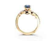 Solitaire Engagement Ring Setting for Fancy Blue Emerald Cut Center with Pave Bypass Twist Band and Prong Head in Yellow Gold