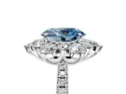 Floral Halo Engagement Ring Setting for Fancy Blue Oval Center with Pave Accents and Prong Head in Platinum