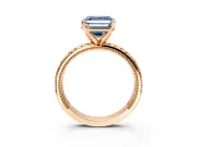 Solitaire Engagement Ring Setting for Fancy Blue Asscher Cut Center with Milgrain X Pattern Band and Prong Head in Rose Gold