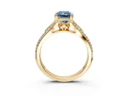Solitaire Engagement Ring Setting for Fancy Blue Radiant Cut Center with Pave Rail Split Shank and Prong Head in Yellow Gold