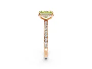 Hidden Halo Engagement Ring Setting for Fancy Yellow Radiant Cut Center with Pave Band and Prong Head in Rose Gold