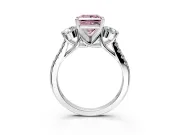3 Stone Engagement Ring Setting for Fancy Pink Princess Cut Center with Crossover Basket, Pave Band and Prong Head in Sterling Silver