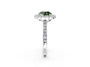 Milgrain Floral Halo Engagement Ring Setting for Fancy Green Round Cut Center with Pave Band and Prong Head in Platinum