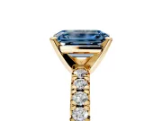 Solitaire Engagement Ring Setting for Fancy Blue Emerald Cut Center with Large Accents and Prong Head in Yellow Gold