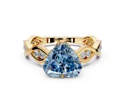Solitaire Engagement Ring Setting for Fancy Blue Heart-Shaped Center with Accented Twist Band and Leaf Prong Head in Yellow Gold
