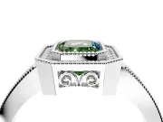 Halo Engagement Ring Setting for Fancy Green Emerald Cut Center with Milgrain Halo, Pave Band and Prong Head in Platinum