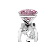 Solitaire Engagement Ring Setting for Fancy Pink Radiant Cut Center with Criss-Cross Accent Band and Prong Head in Platinum