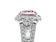 Halo Engagement Ring Setting for Fancy Pink Princess Cut Center with Two-Strand Split Shank and Prong Head in Platinum
