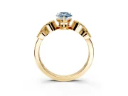 Leaf Engagement Ring Setting for Fancy Blue Pear-Shaped Center with Milgrain Accent Band and Prong Head in Yellow Gold