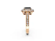 Halo Engagement Ring Setting for Fancy Black Asscher Cut Center with Milgrain Channel Band and Prong Head in Rose Gold
