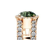 Halo Engagement Ring Setting for Fancy Green Round Cut Center with Wide-Open Pave Split Shank and Prong Head in Rose Gold