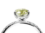 Solitaire Engagement Ring Setting for Fancy Yellow Oval Center with Micro Pave Band and Prong Head in Platinum