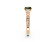 Cluster Engagement Ring Setting for Fancy Green Cushion Cut Center with Bezel Accent Clusters and Prong Head in Rose Gold