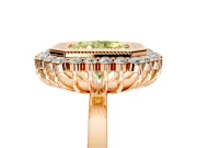 Halo Engagement Ring Setting for Fancy Yellow Radiant Cut Center with Milgrain Bezel Rim, Plain Band and Prong Head in Rose Gold