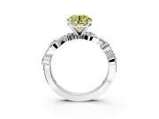 Solitaire Engagement Ring Setting for Fancy Yellow Round Cut Center with Bar-Station Pave Twist and Prong Head in White Gold