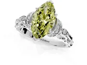 Solitaire Engagement Ring Setting for Fancy Yellow Marquise Center with Filigree Band and Prong Head in White Gold