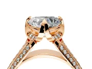 Solitaire Engagement Ring Setting for Heart-Shaped Center with Accented Split Shank and Prong Head in Rose Gold