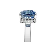 Hidden Halo Engagement Ring Setting for Fancy Blue Cushion Cut Center with Wide Flat Plain Band and Prong Head in White Gold