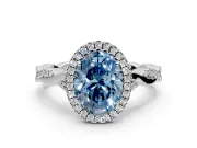 Halo Engagement Ring Setting for Fancy Blue Oval Center with Twist Band and Prong Head in White Gold