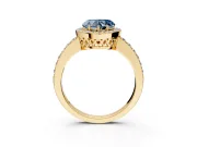 Halo Engagement Ring Setting for Fancy Blue Heart-Shaped Center with Heart-Shaped Openwork, Pave Band and Prong Head in Yellow Gold