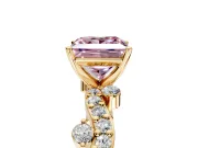 Solitaire Engagement Ring Setting for Fancy Pink Princess Cut Center with Bar-Station Pave Twist and Prong Head in Yellow Gold