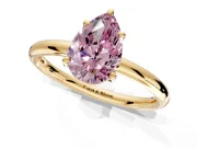 Low-Set Solitaire Engagement Ring Setting for Fancy Pink Pear-Shaped Center with Thin Plain Band and Prong Head in Yellow Gold