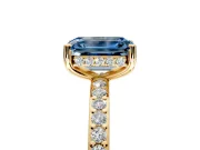 Solitaire Engagement Ring Setting for Fancy Blue Emerald Cut Center with Fine Pave Band and Prong Head in Yellow Gold