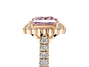 Milgrain Floral Halo Engagement Ring Setting for Fancy Pink Princess Cut Center with Pave Band and Prong Head in Rose Gold