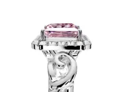 Halo Engagement Ring Setting for Fancy Pink Princess Cut Center with Open Scroll Shoulders and Prong Head in Platinum