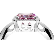 Halo Engagement Ring Setting for Fancy Pink Asscher Cut Center with Tapered Plain Band and Prong Head in White Gold