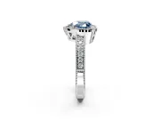Milgrain Halo Engagement Ring Setting for Fancy Blue Heart-Shaped Center with Wide Pave Band and Prong Head in White Gold